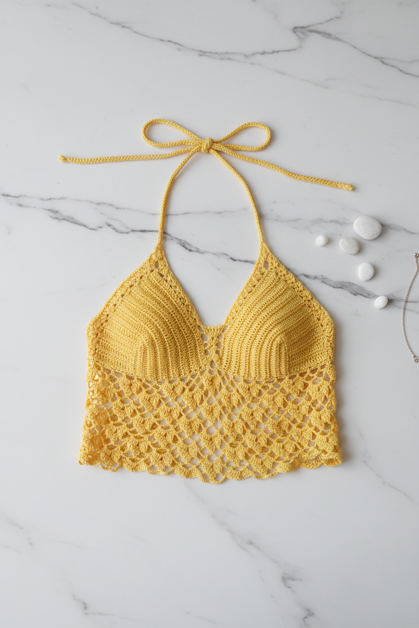 Top Crochet Artesanal Amarelo Sol