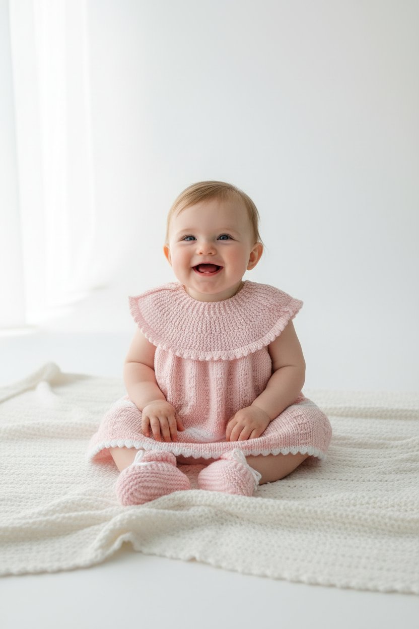 Bebé com conjunto rosa de malha