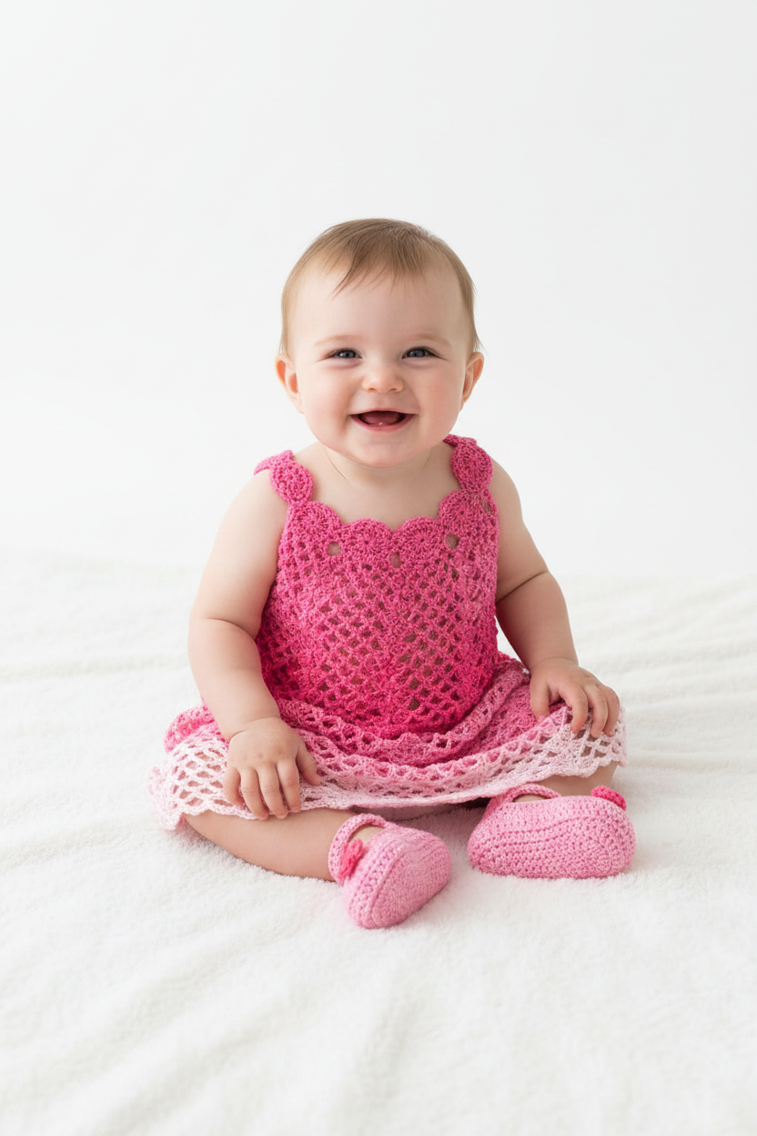 Bebé com vestido rosa ombré