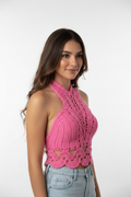 Top Crochet Rosa com Modelo